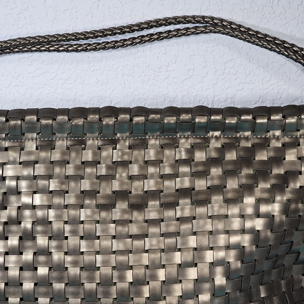 NINE WEST Woven Shoulder Tote Faux Leather Braided Shoulder Handbag Purse Bronze - Picture 2 of 15